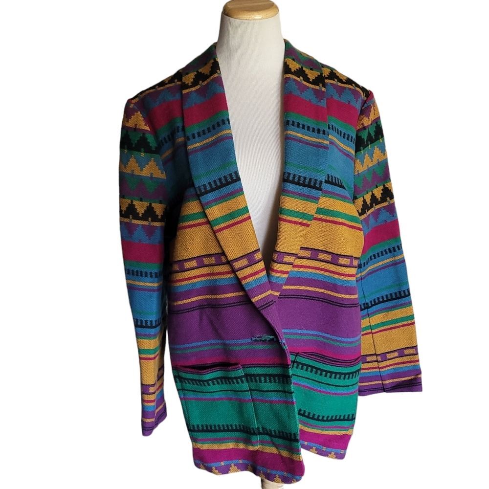 Vintage EAGLE RIVER TRADERS Southwest Aztec Blazer Women 10 Acrylic Wool USA